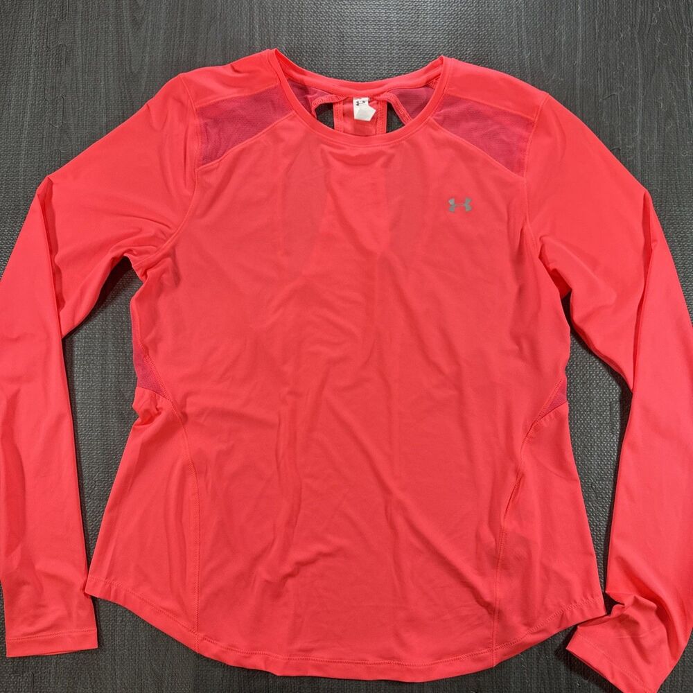 Under Armour Raglan Crew Long Sleeve Neon Pink Dry Fit Thumb Holes Women’s Large